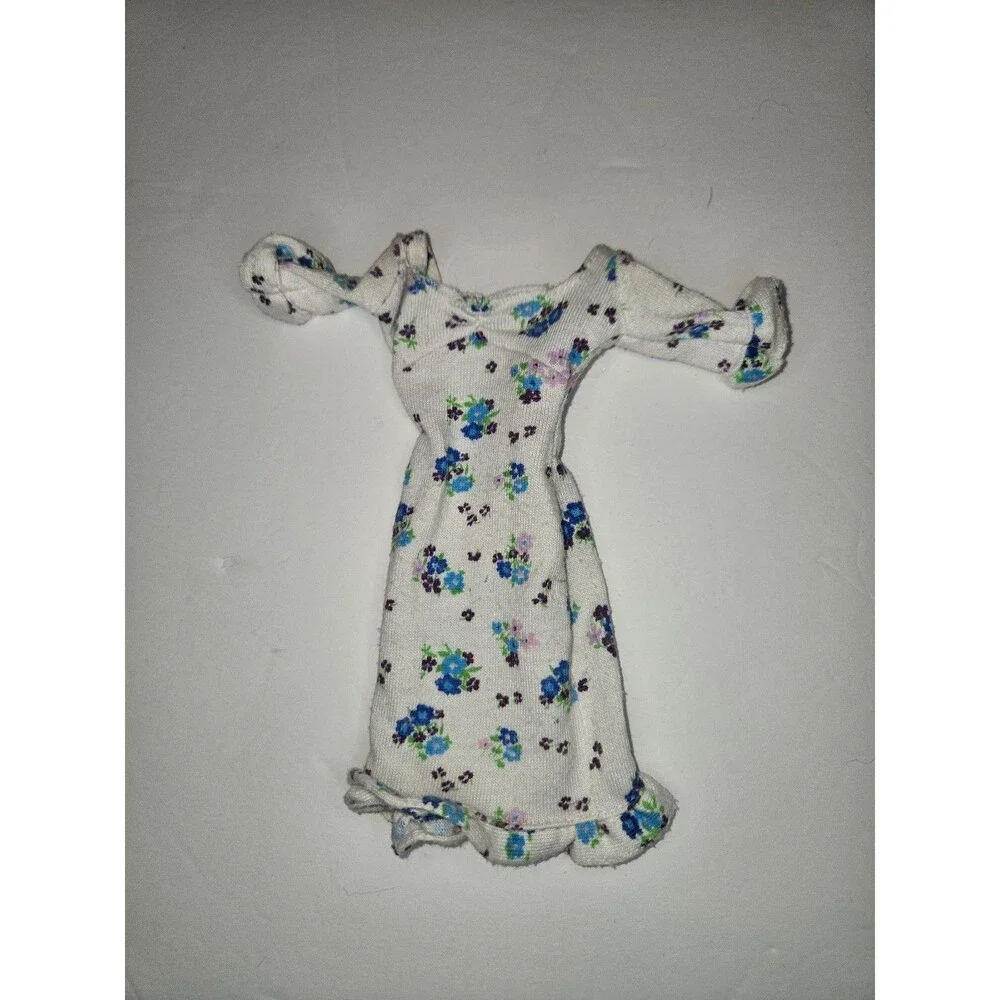Barbie Doll Dress Pink Tag White with Blue Florals Ruffles
